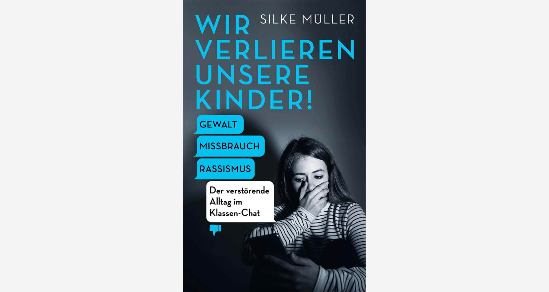Buchcover "Wir verlieren unsere Kinder" Kind mit Smartphone. Hält sich die Hand vor den Mund