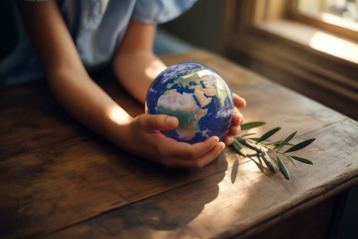 Wie wir Kindern den Klimawandel erklären können - Ein Mädchen hält eine kleine Erdkugel in ihren Händen