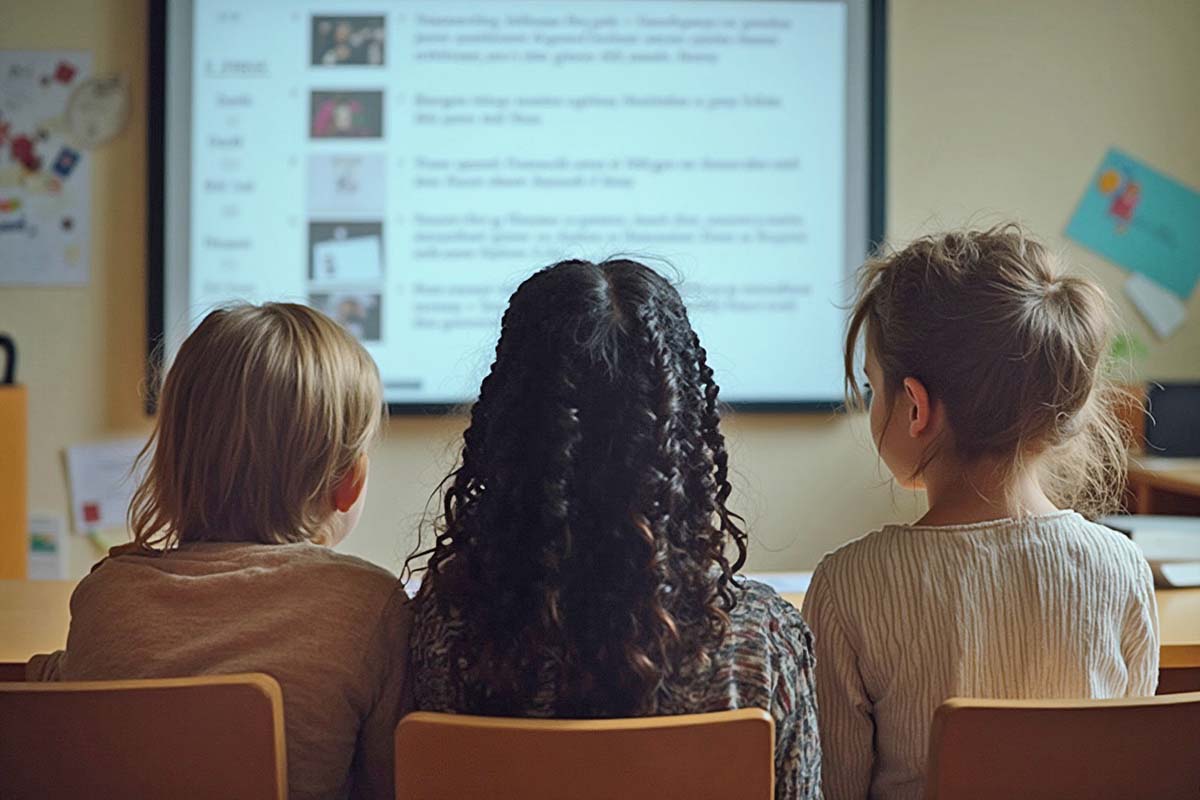 Lesen ist eine Zukunftskompetenz - 3 Schüler lesen am Monitor