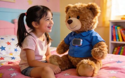 KI-gestützte Spielzeuge - die neuen KI-Freunde im Kinderzimmer - Ein Mädchen mit ihrem KI-Teddy