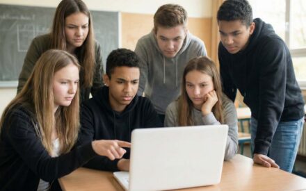 Die Gewinner des KI-Schulpreises 2025 - Schüler der 10. Klasse arbeiten gemeinsam an einem KI-Projekt