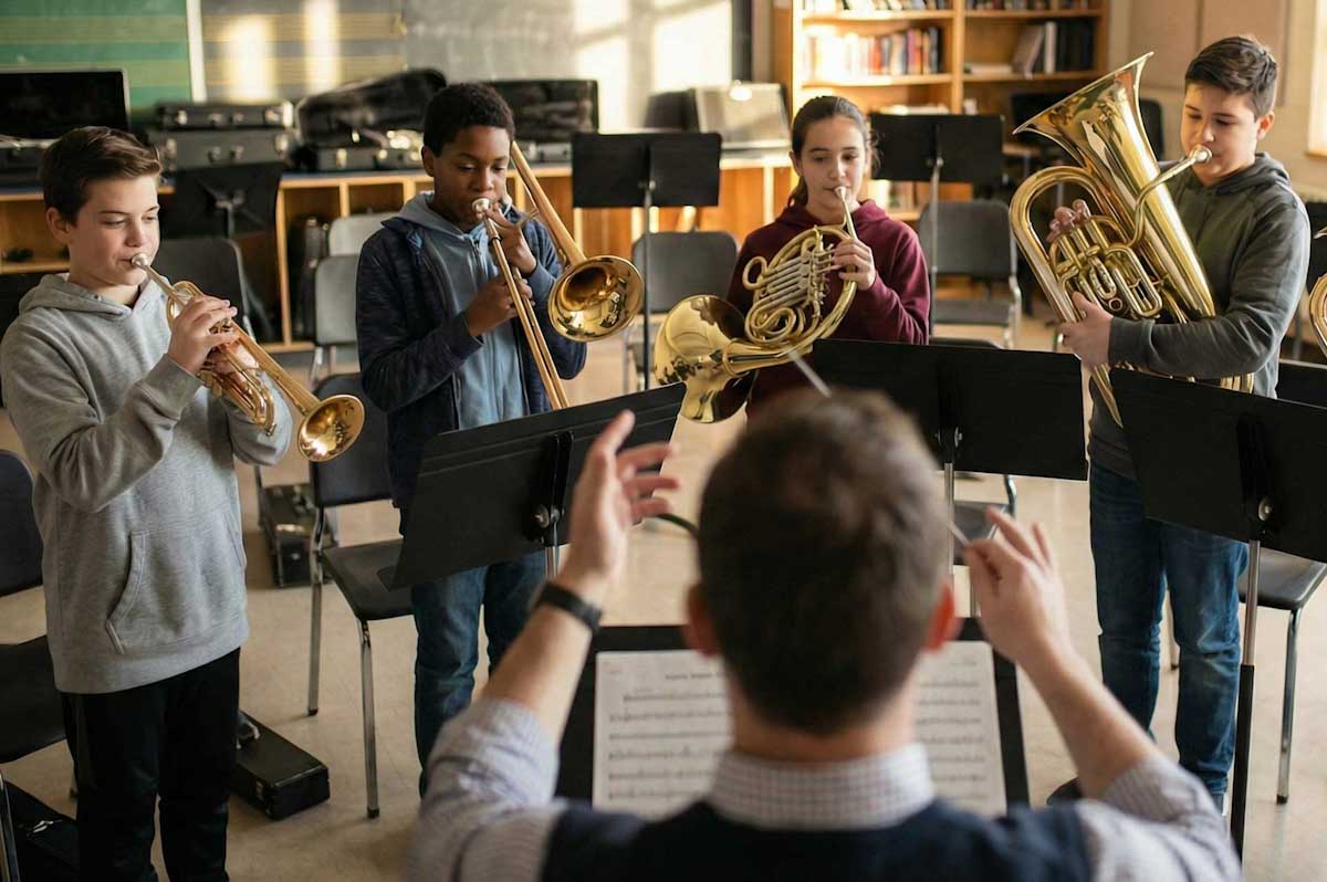 Nachwuchsmangel bei Musikschullehrkräften - Gruppe von jungen Blechbläsern