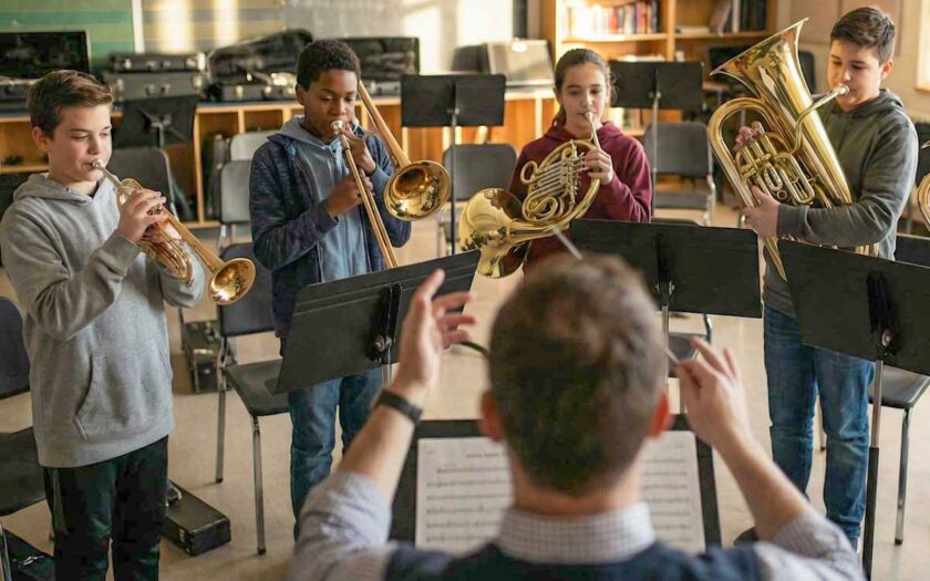 500.000 Schüler verlieren ihren Musikunterricht! - Jugendliche Blechbläser üben mit ihrem Musiklehrer