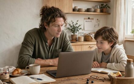 Eltern vertrauen den Erziehungstipps der KI - Vater und Sohn sehen auf einen Monitor