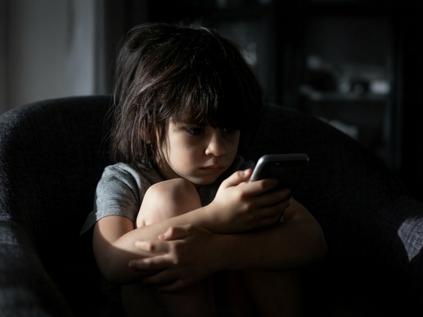 Virtueller Autismus - kleiner Junge am Smartphone
