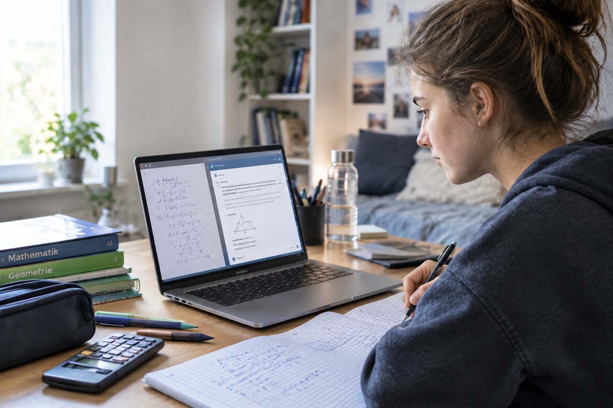 Fast alle ältere Schüler nutzen KI für Hausaufgaben - Schülerin arbeitet am PC