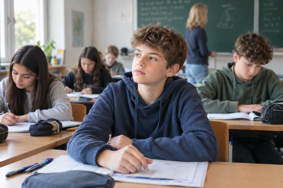 Fast die Hälfte der Schulkinder hat Schlafprobleme - Ein Schüler träumt